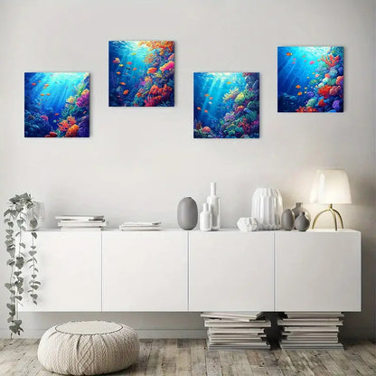 4pcs Abyssal Sea Colorful Coral Group Wall Art Canvas Framed