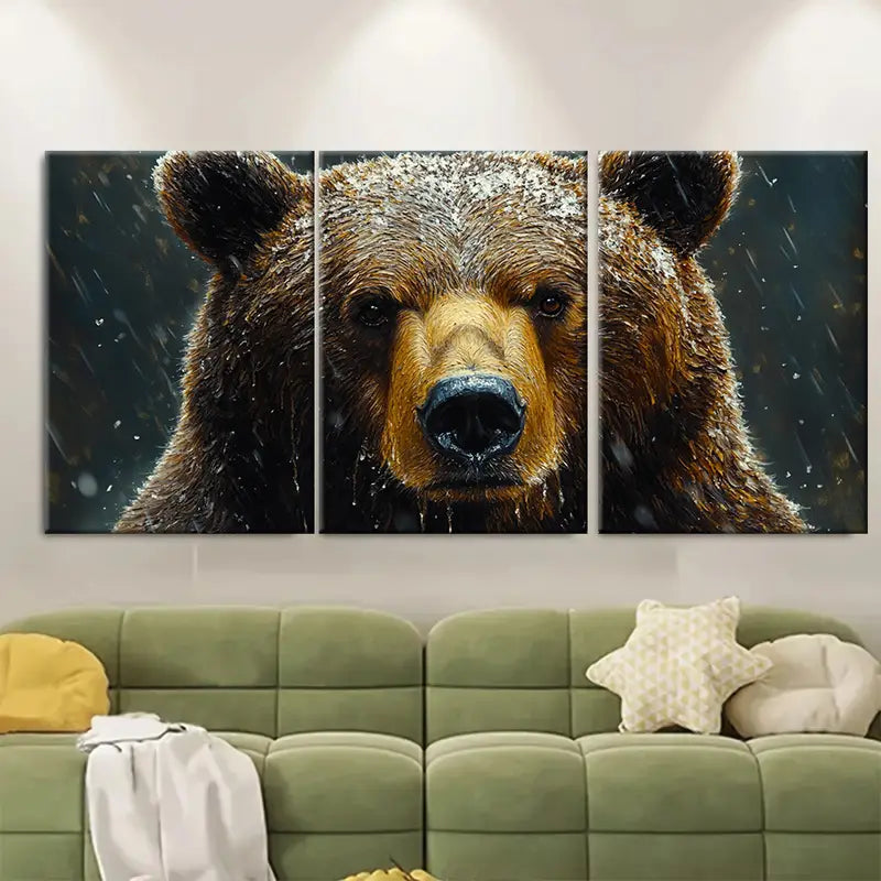 3pcs Grizzly Bear Impasto Wildlife Portrait Wall Art Set Canvas Framed 60x90cm - High Quality Print 100% Australian Made Wall Canvas Ready to Hang