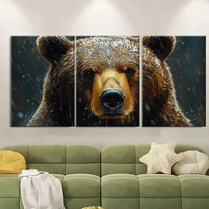 3pcs Grizzly Bear Impasto Wildlife Portrait Wall Art Set Canvas Framed 60x90cm - High Quality Print 100% Australian Made Wall Canvas Ready to Hang