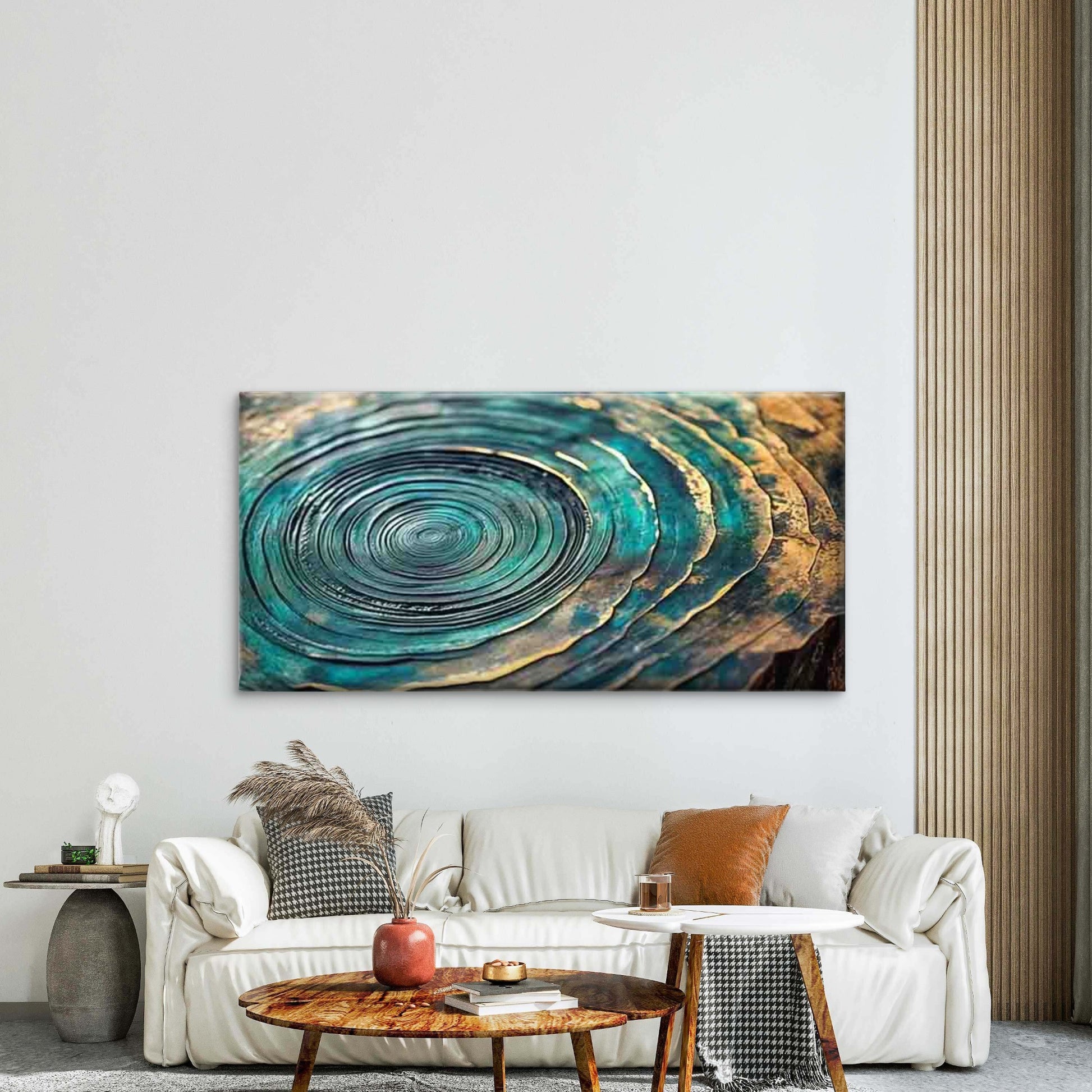 Golden Circular Textures Wall Art Canvas Office Home Room Framed 120x60cm - Bella Home Decor