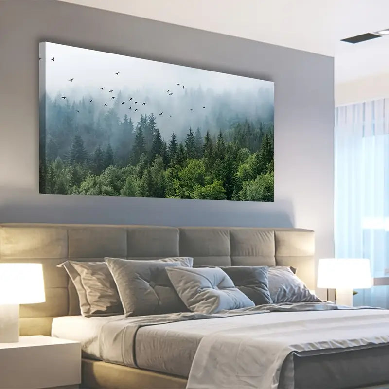 Tropical Virgin Forest Mountain Bird Wall Art canvas office home room framed 120x60cm - Bella Home Decor