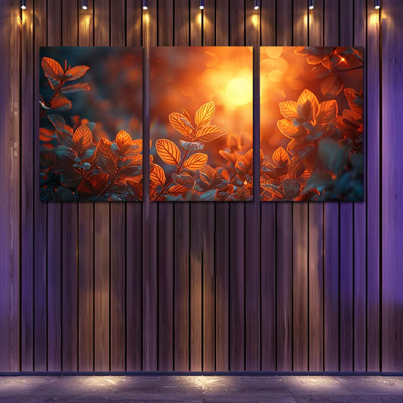 3pcs Vibrant Moonlit Plant & Flower Design Wall Art Set Canvas Framed 50x70cm - High Quality Print 100% Australian Made Wall Canvas Ready to Hang