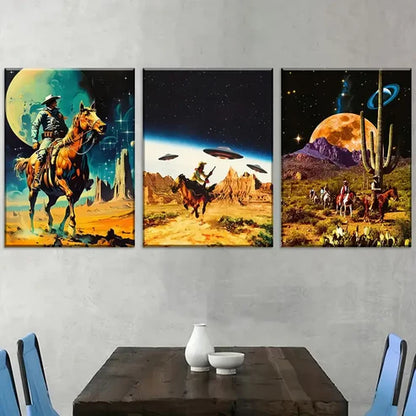 3pcs Modern Abstract Starry Sky Cowboy UFO Art Wall Art Canvas Unframed - High Quality Print 100% Australian Made Wall Canvas