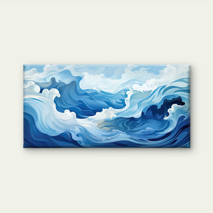 Abstract Blue Ocean Waves Wall Art Canvas Office Home Room Framed 120x60cm