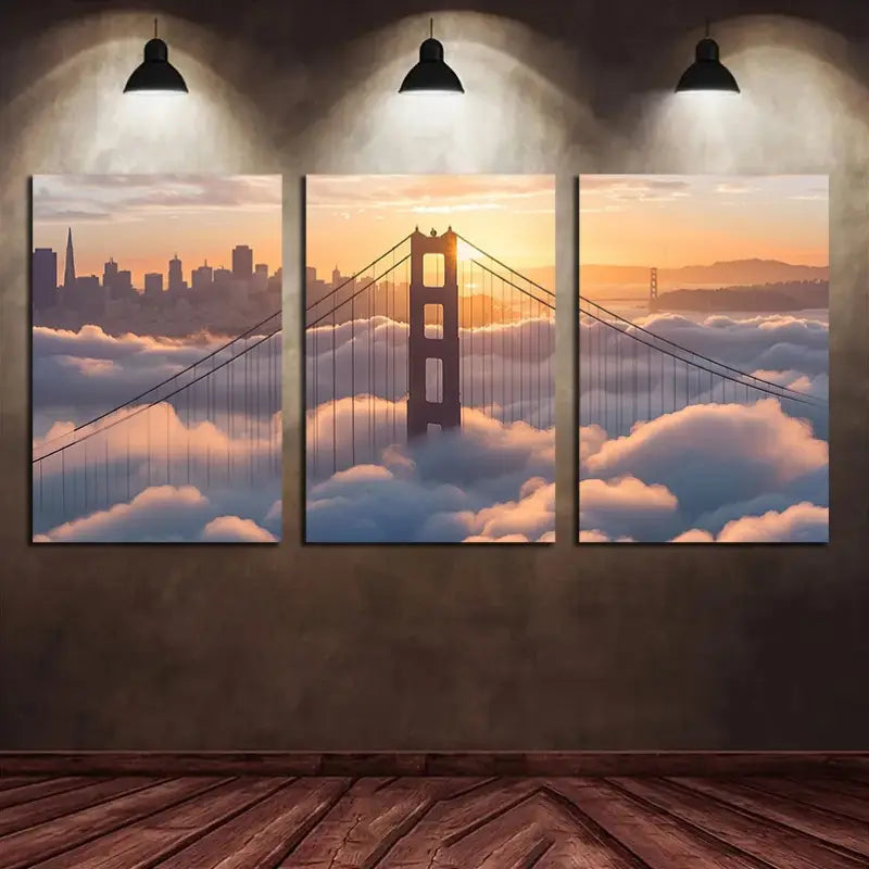 3pcs Golden Gate Bridge At Sunset, Metal Print Ready to Hang Art - Bella Home Decor