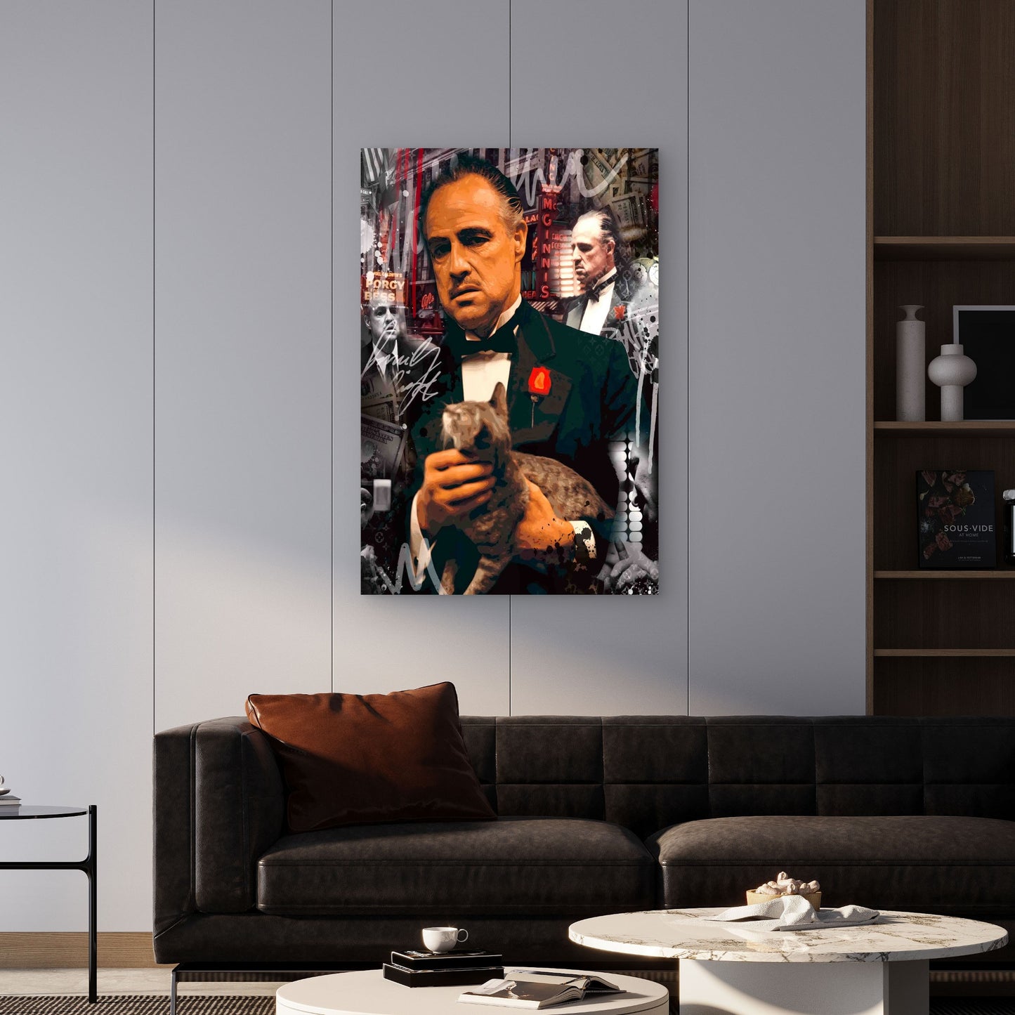 Mafia Boss Tuxedo Cat Collage Red Black 60x90cm Metal Print Ready to Hang