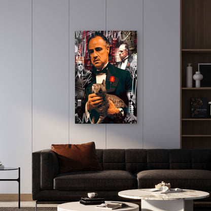 Mafia Boss Tuxedo Cat Collage Red Black 40x60cm Metal Print Ready to Hang