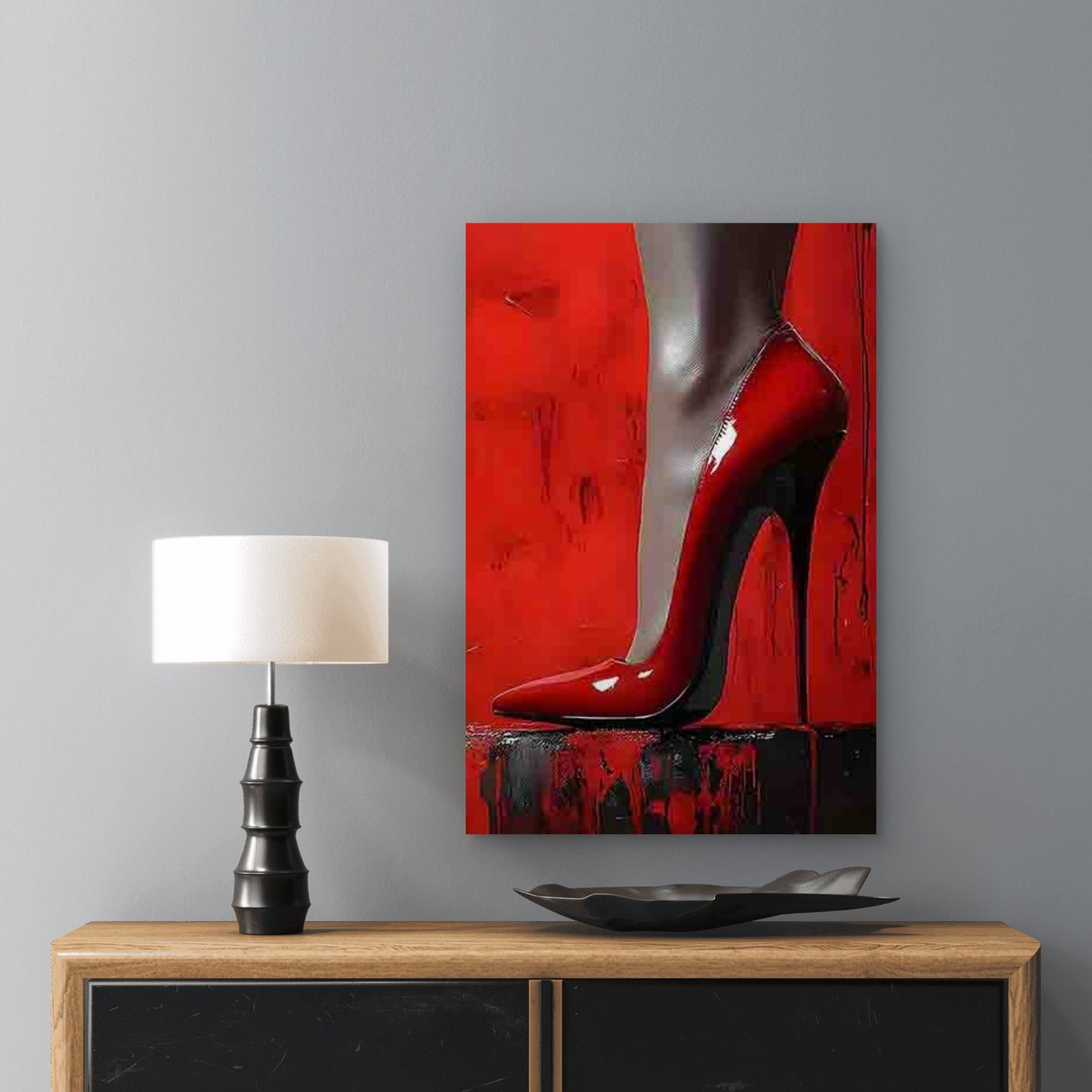 Modern Minimalist Red High Heels 40x60cm Metal Print Ready to Hang - Bella Home Decor