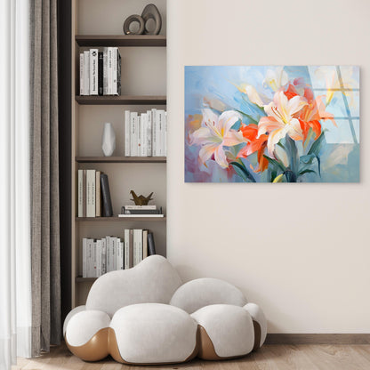 Abstract Lily Flowers Oil Painting  Acrylic Glass Printing Wall Art Australian Made Quality