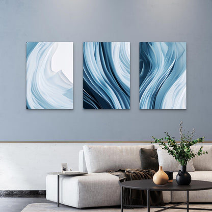 3pcs Abstract Blue Wave Fluid Marble  Wall Art Set Canvas Framed 40x60cm - High Quality Print 100% Australian Made Wall Canvas Ready to Hang