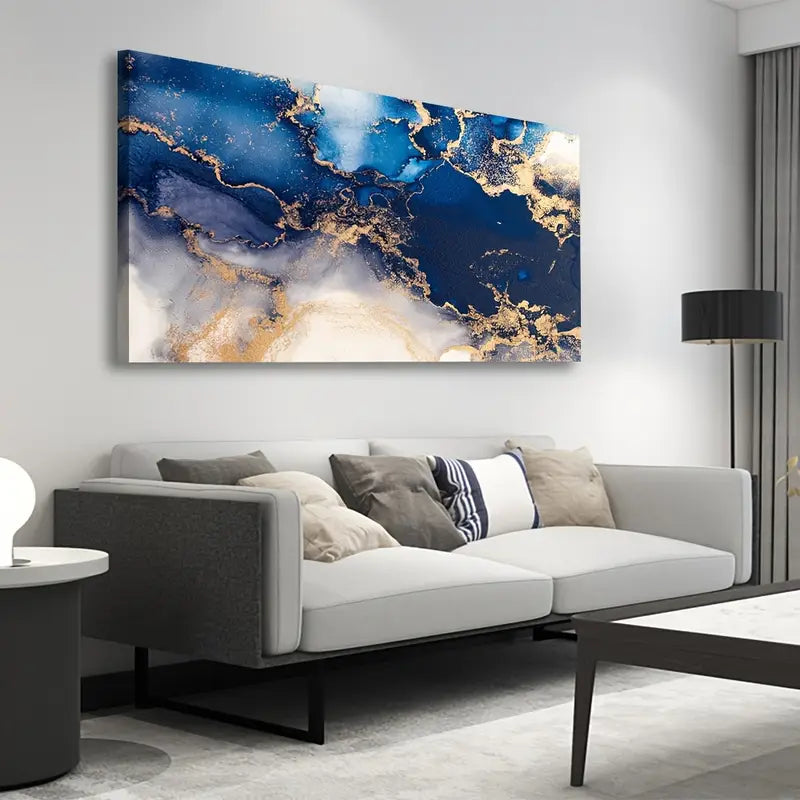 Abstract Blue Quasi-Golden Deep Blue Ocean Wall Art canvas office home room framed 120x60cm - Bella Home Decor