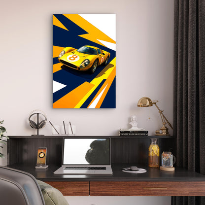 Classic Yellow Retro Le Mans Prototype Car 60x90cm Metal Print Ready to Hang
