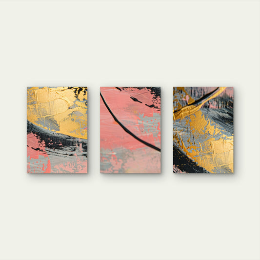 3pcs Abstract Rose Pink Gold Leaf Wall Art Set Canvas Framed 60x90cm - High Quality Print 100% Australian Made Wall Canvas Ready to Hang