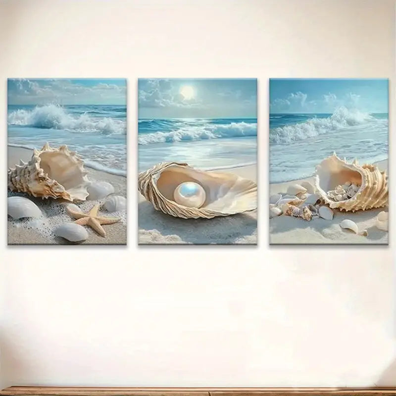 3pcs Ocean Waves& Seashells  Metal Print Ready to Hang Art