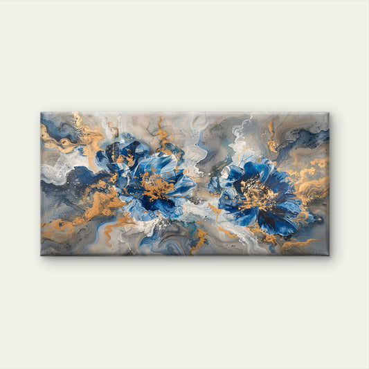 Abstract Navy Blue Floral Wall Art Canvas Office Home Room Framed 120x60cm