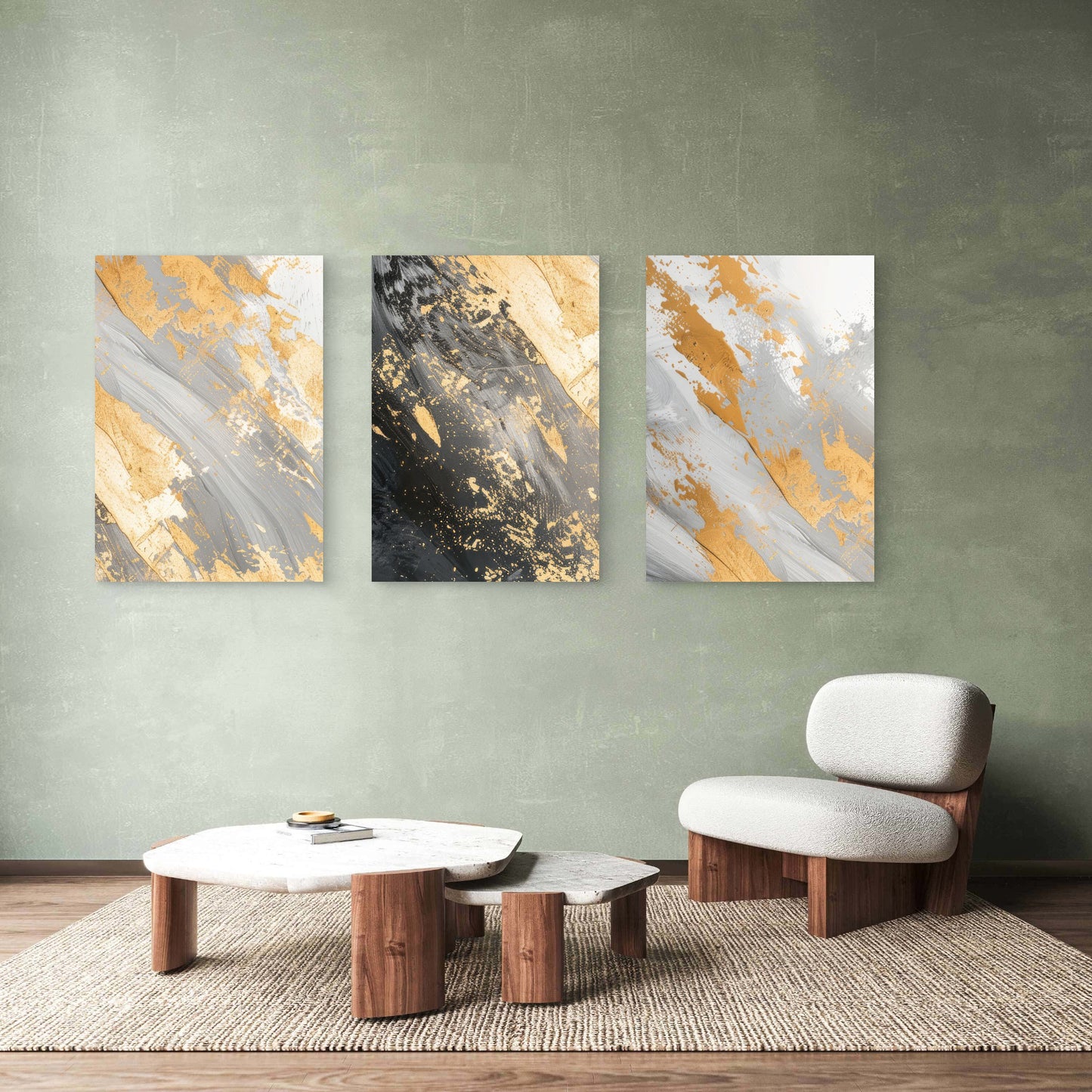 3pcs Gold Splatter Abstract Marble  Wall Art Set Canvas Framed 50x70cm - High Quality Print 100% Australian Made Wall Canvas Ready to Hang