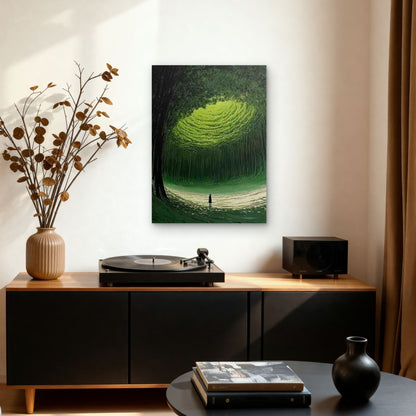 Green Forest Path with Spiral Light Metal Print Ready to Hang - Bella Home Decor