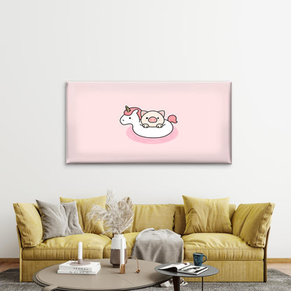 Kawaii Piglet Float Pastel Pink Wall Art Canvas Office Home Room Framed 120x60cm