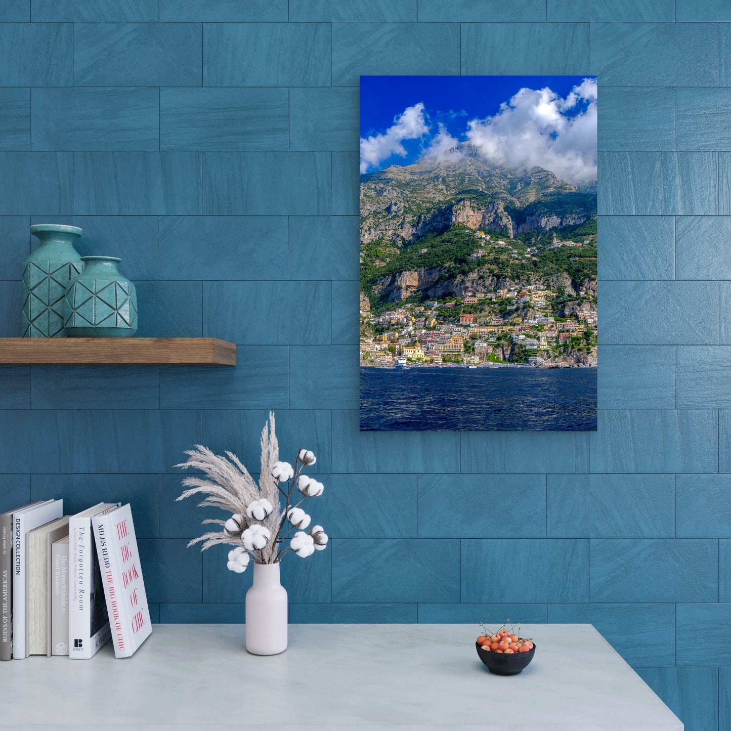 Amalfi Coast Positano Cliffside Town Sea 40x60cm Metal Print Ready to Hang