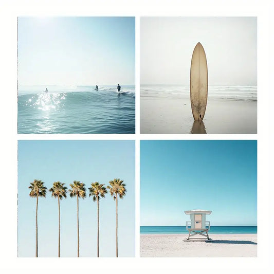 4pcs Sunshine,Sea And Sky Wall Art Canvas Framed