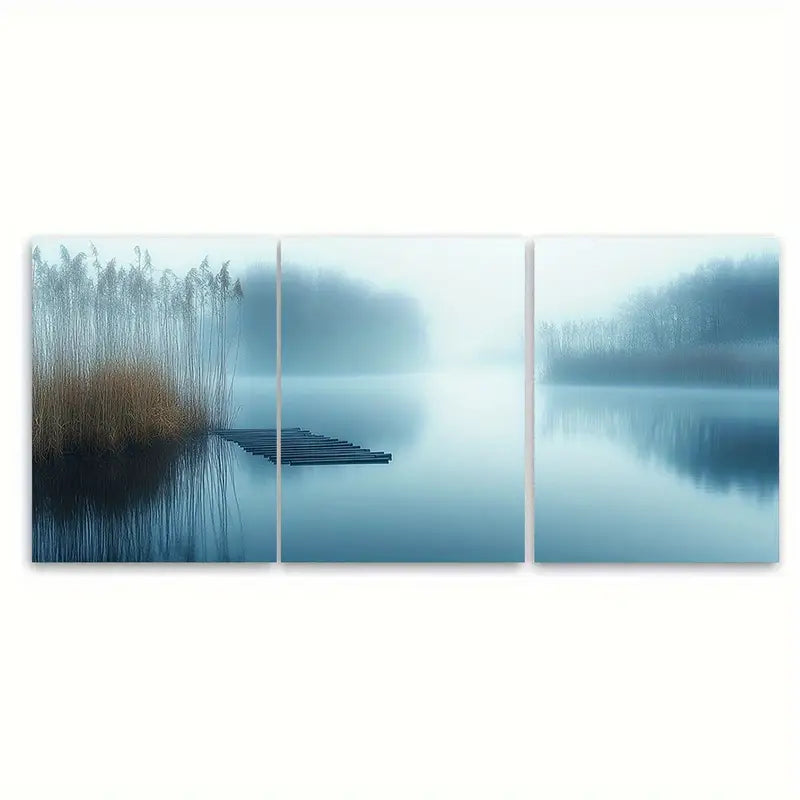 3pcs Serene Misty Morning Reeds Zen Nature Metal Print Ready to Hang Art