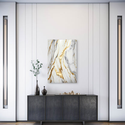 White And Black Marble Wall With Gold Accents 60x90cm Metal Print Ready to Hang