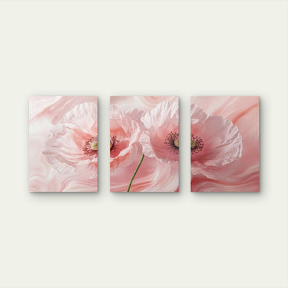 3pcs Blush Pink Poppy Floral Fluid Marble Botanical Romantic Watercolor Wall Art Set Canvas Framed 60x90cm - High Quality Print 100% Australian Made Wall Canvas Ready to Hang