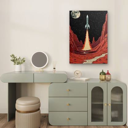 Rocket Launch Over Red Canyon Metal Print Ready to Hang - Bella Home Decor