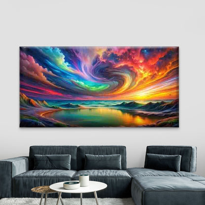Lake with Swirling Clouds Wall Art Canvas Office Home Room Framed 120x60cm