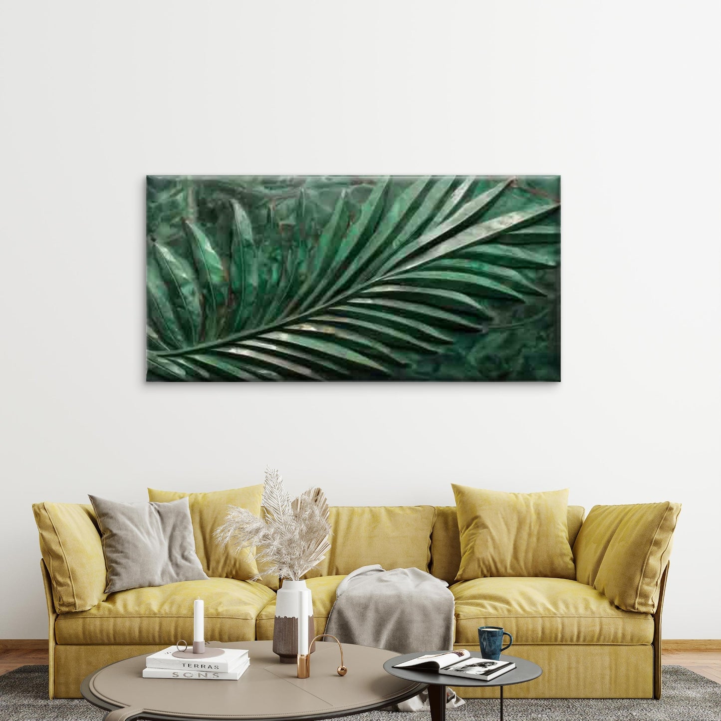Tropical Green Palm Leaf Wall Art Canvas Office Home Room Framed 120x60cm - Bella Home Decor