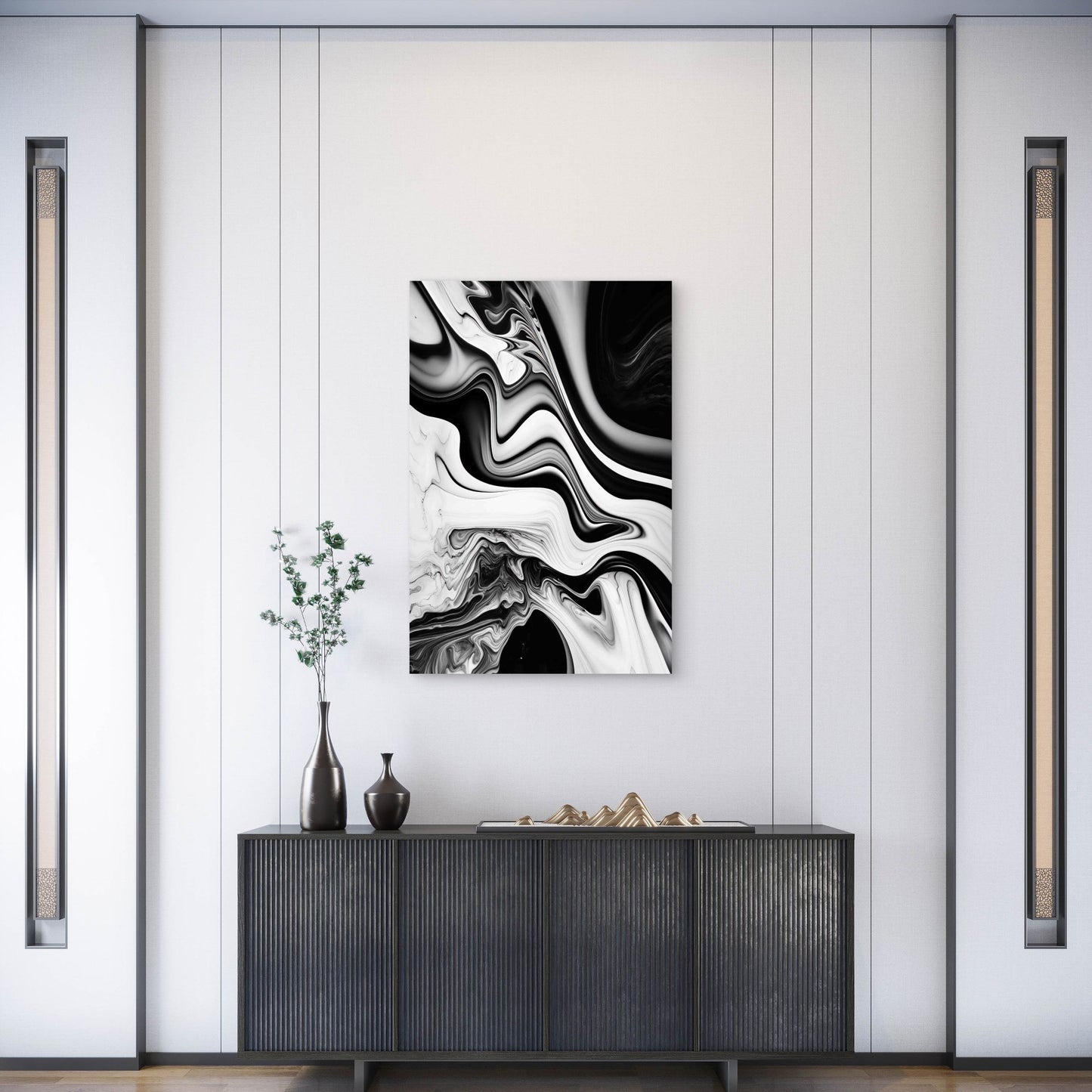Black And White Marble Fluid Abstract 60x90cm Metal Print Ready to Hang