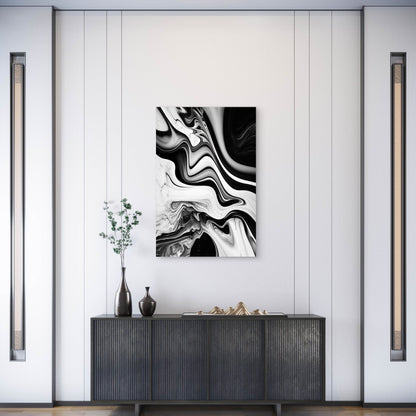 Black And White Marble Fluid Abstract 60x90cm Metal Print Ready to Hang