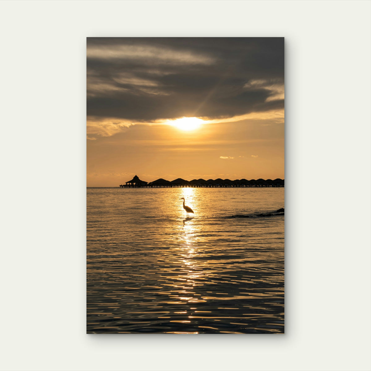 Heron Silhouetted Against A Golden Sunset 60x90cm Metal Print Ready to Hang