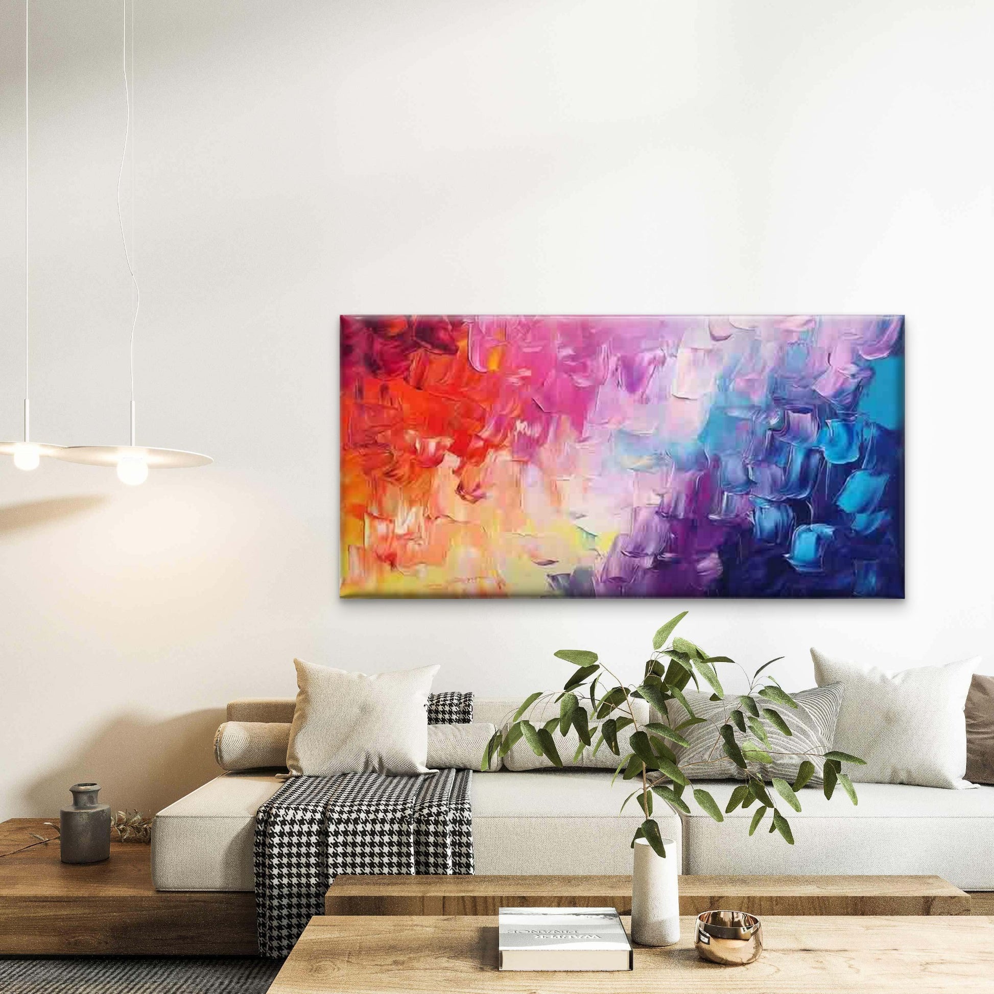 Colorful Abstract Brushstroke Wall Art Canvas Office Home Room Framed 120x60cm - Bella Home Decor