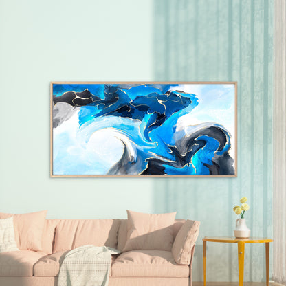 Oceanic Blue Storm Flow Wall Art Canvas Office Home Room Framed 120x60cm