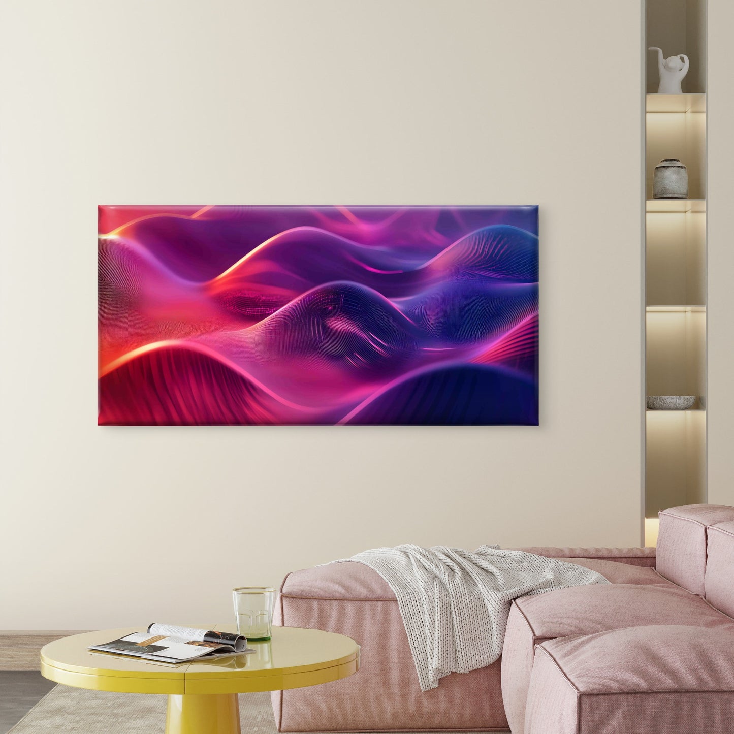 Neon Waves in 3D Abstract Wall Art Canvas Office Home Room Framed 120x60cm - Bella Home Decor