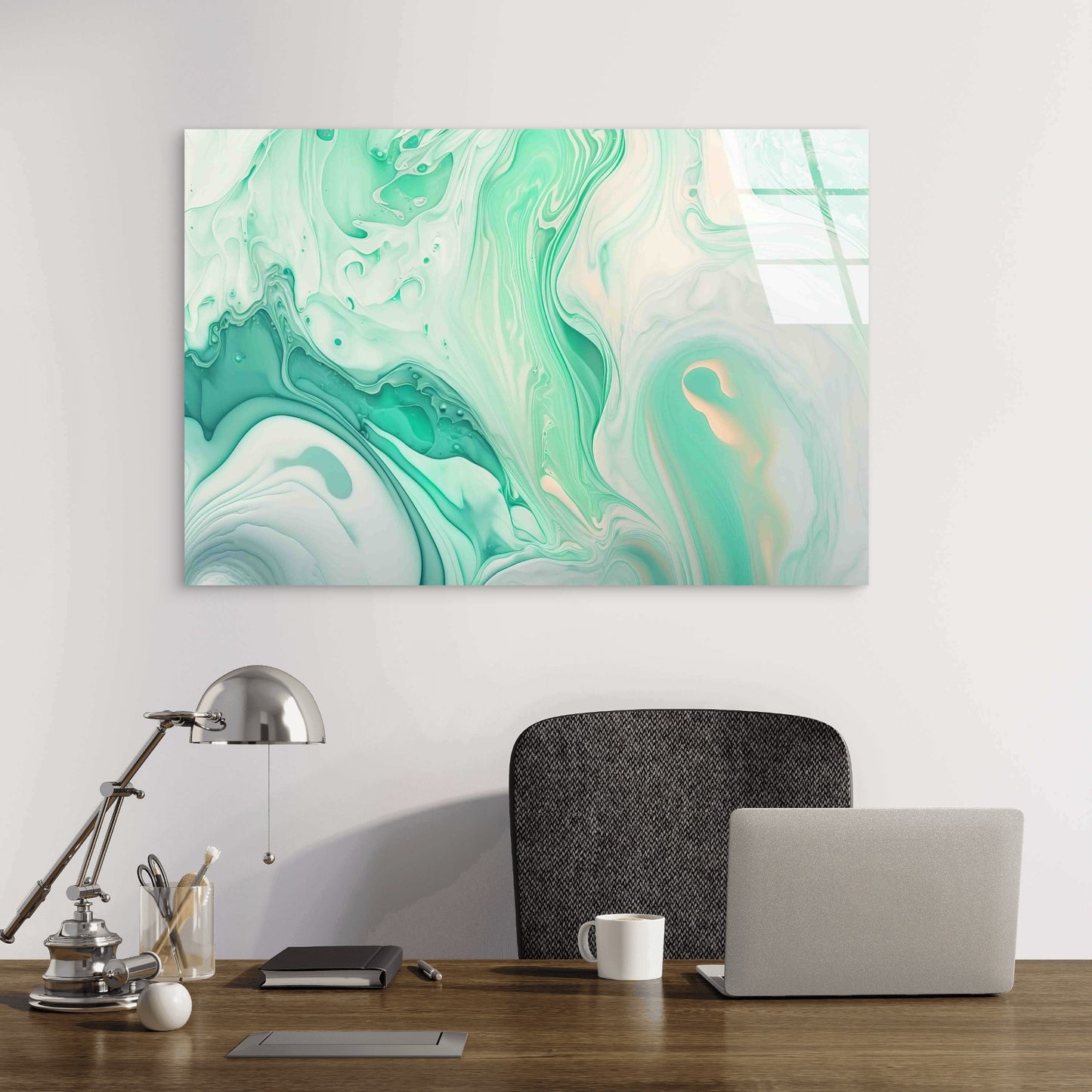 Teal Green Liquid Swirl Tempered Glass Printing Wall Art Australian Made Quality
