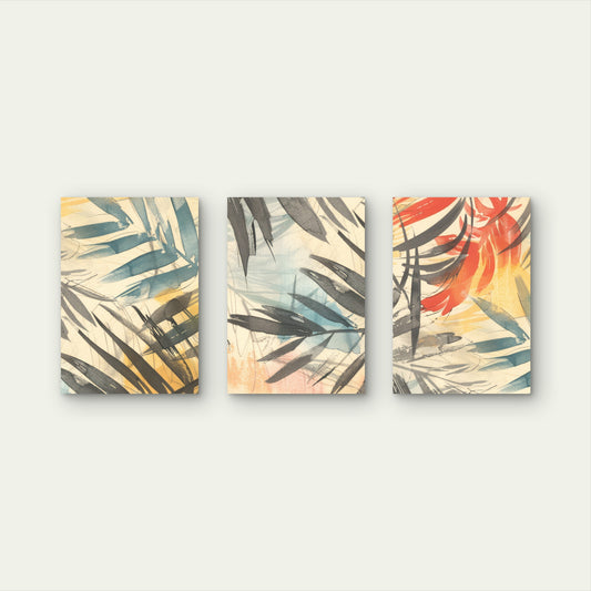 3pcs Tropical Palm Leaves Watercolor Boho Wall Art Set Canvas Framed 60x90cm - High Quality Print 100% Australian Made Wall Canvas Ready to Hang