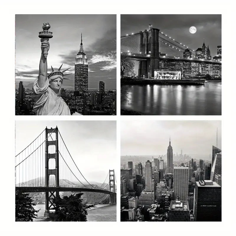 4pcs Empire State Building  Wall Art Canvas Framed