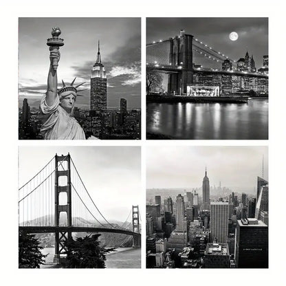 4pcs Empire State Building  Wall Art Canvas Framed