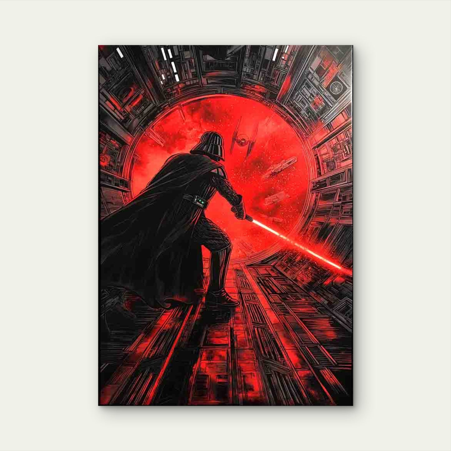 Caped Warrior Wielding Red Laser Sword 40x60cm Metal Print Ready to Hang - Bella Home Decor