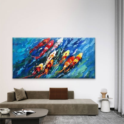 Blue Water Koi Swimming Wall Art Canvas Office Home Room Framed 120x60cm