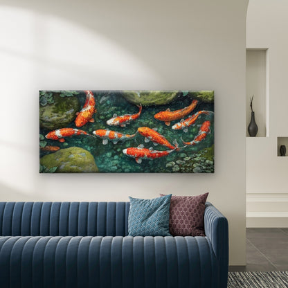 Vibrant Koi Fish Pond Wall Art Canvas Office Home Room Framed 120x60cm - Bella Home Decor