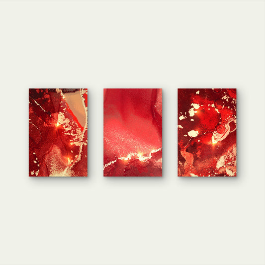 3pcs Burgundy Red Gold Fluid Abstract Wall Art Set Canvas Framed 50x70cm - High Quality Print 100% Australian Made Wall Canvas Ready to Hang