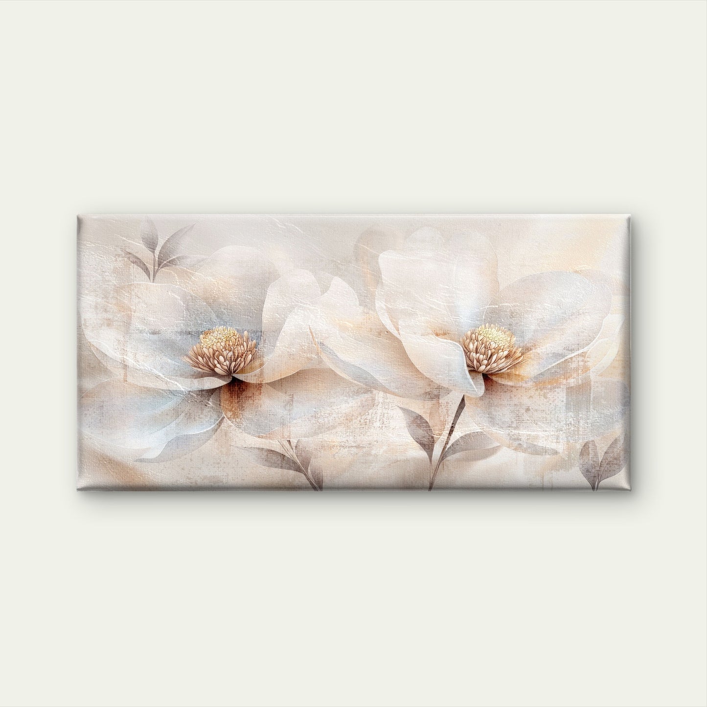 Abstract Cream Beige Blossom Flora Wall Art Canvas Office Home Framed 120x60cm