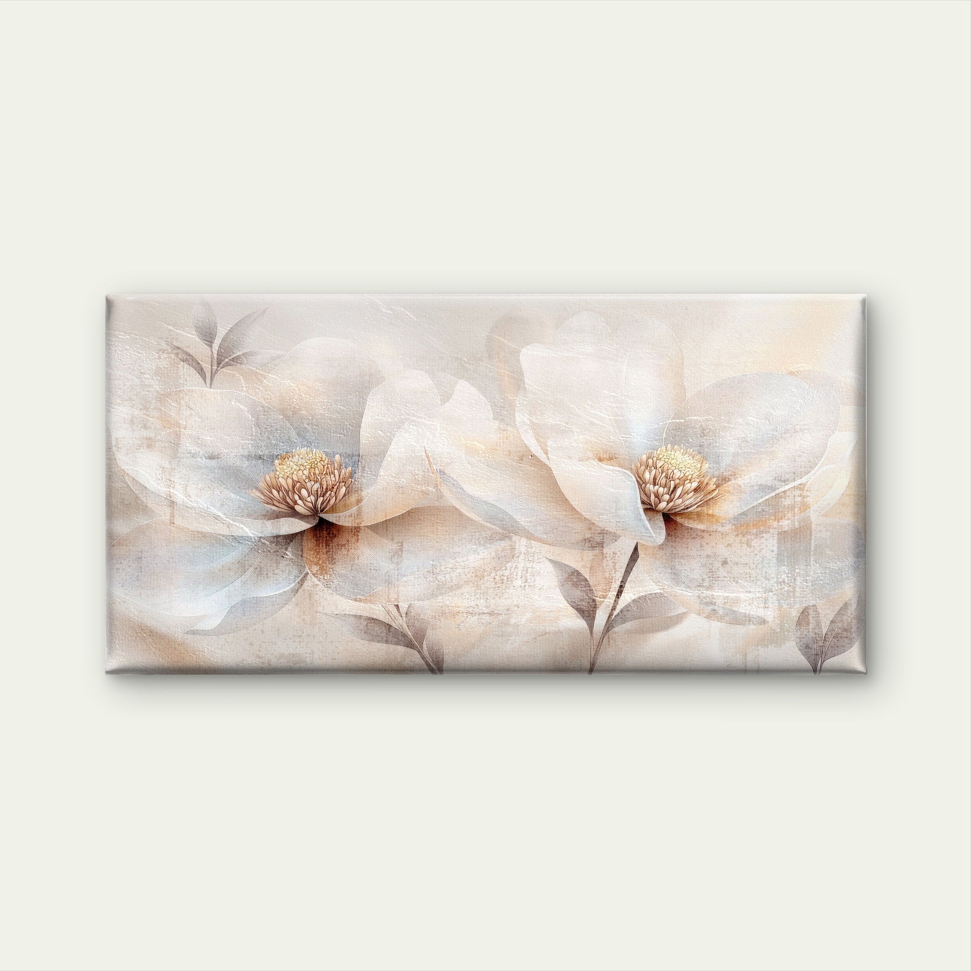 Abstract Cream Beige Blossom Flora Wall Art Canvas Office Home Framed 120x60cm