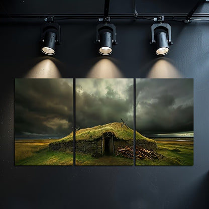 3pcs Icelandic Viking House Wall Art Set Canvas Framed 50x70cm - High Quality Print 100% Australian Made Wall Canvas Ready to Hang