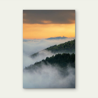 Foggy Mountain Sunrise 60x90cm Metal Print Ready to Hang