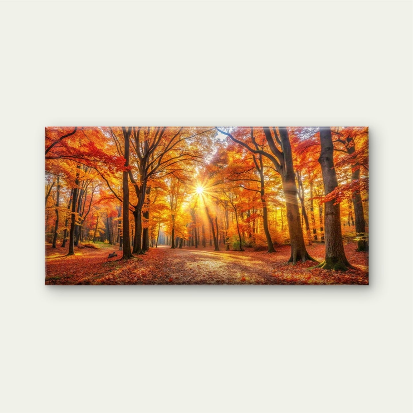 Golden Autumn Forest Path Wall Art Canvas Office Home Room Framed 120x60cm