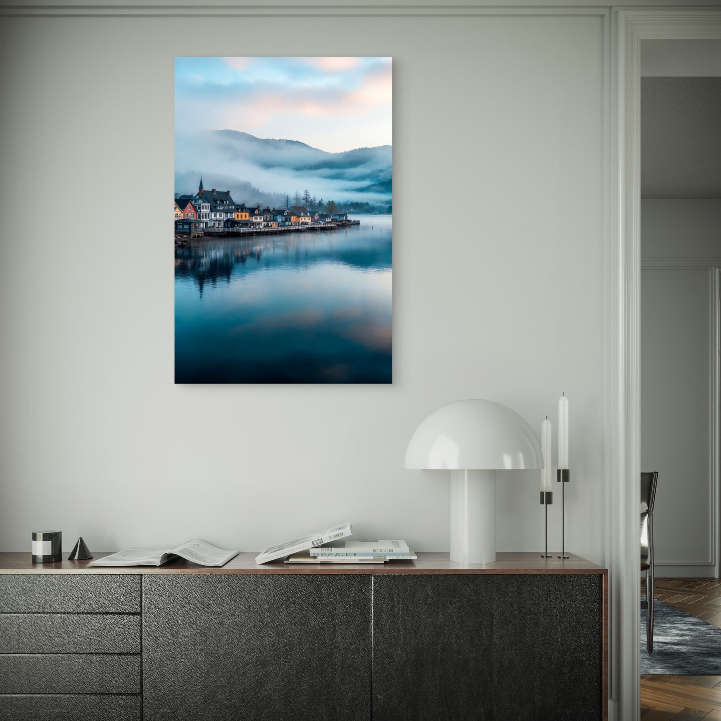 Hallstatt Austria Foggy Mountain Lake View 40x60cm Metal Print Ready to Hang